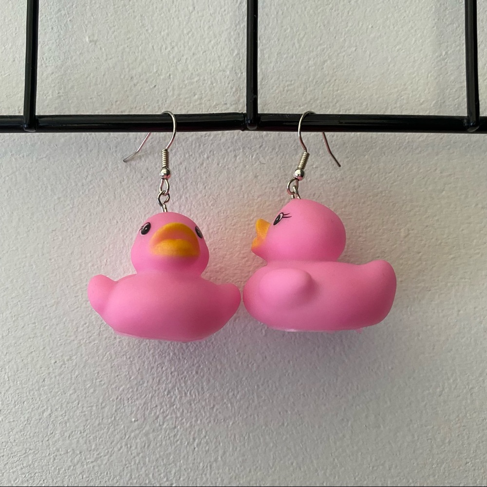 PINK RUBBER DUCKY EARRINGS